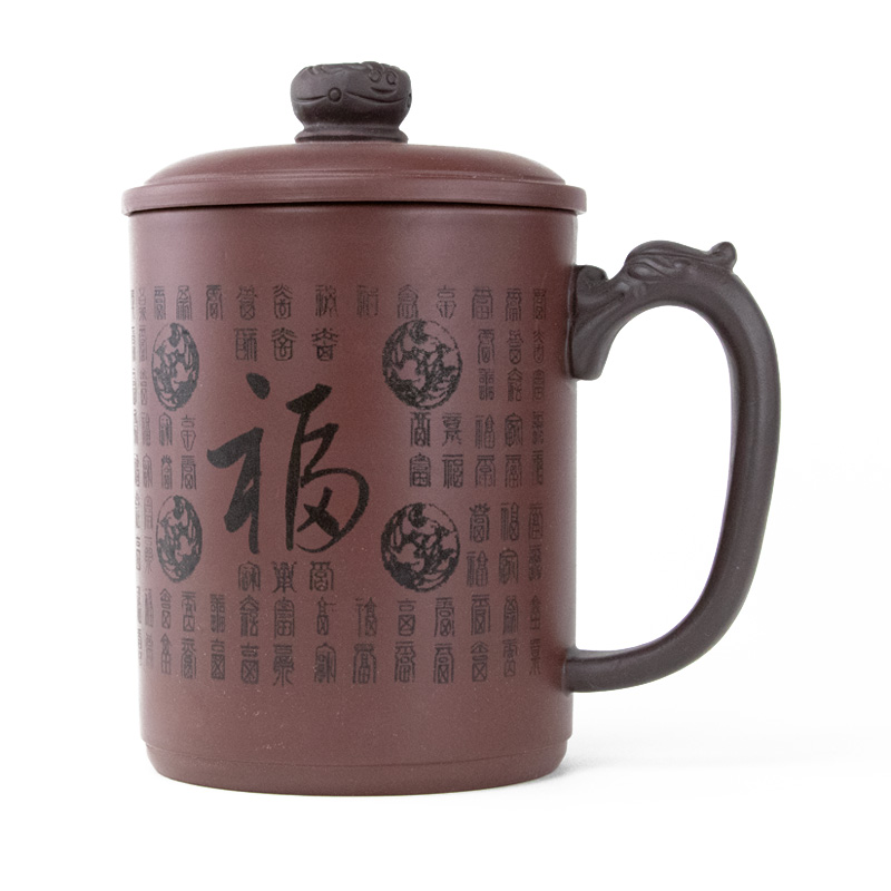 Dragon Handle Yixing Clay 15 Oz Covered Tea Cup (Light Brown)